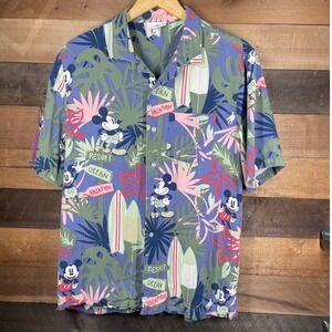 Disney Mickey Mouse Hawaiian Aloha Shirt Men's Size S Vacation Surf Tropical